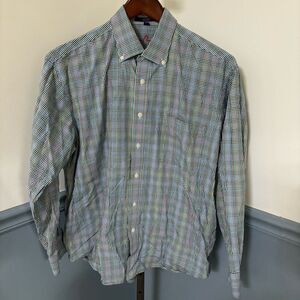 Alan Flusser Check Plaid Print Multi Color Long Sleeve Button Down Shirt  Large